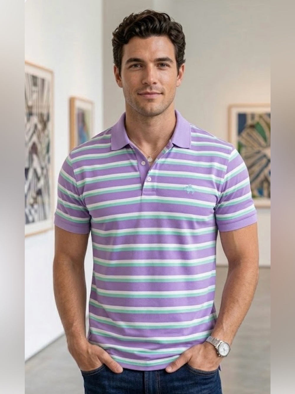 Brooks Brothers 1818 Performance Polo Shirt Men's M Slim Fit Purple Mint
